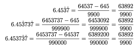 Similar and dissimilar repeating decimal fractions