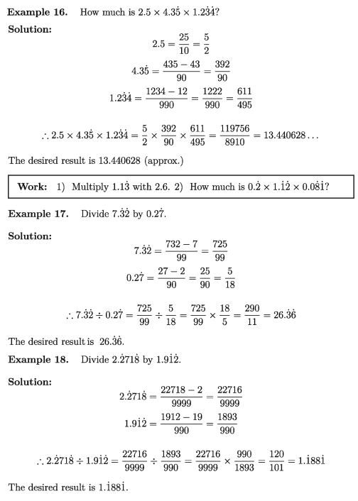 Multiplication and division of repeating decimal fractions
